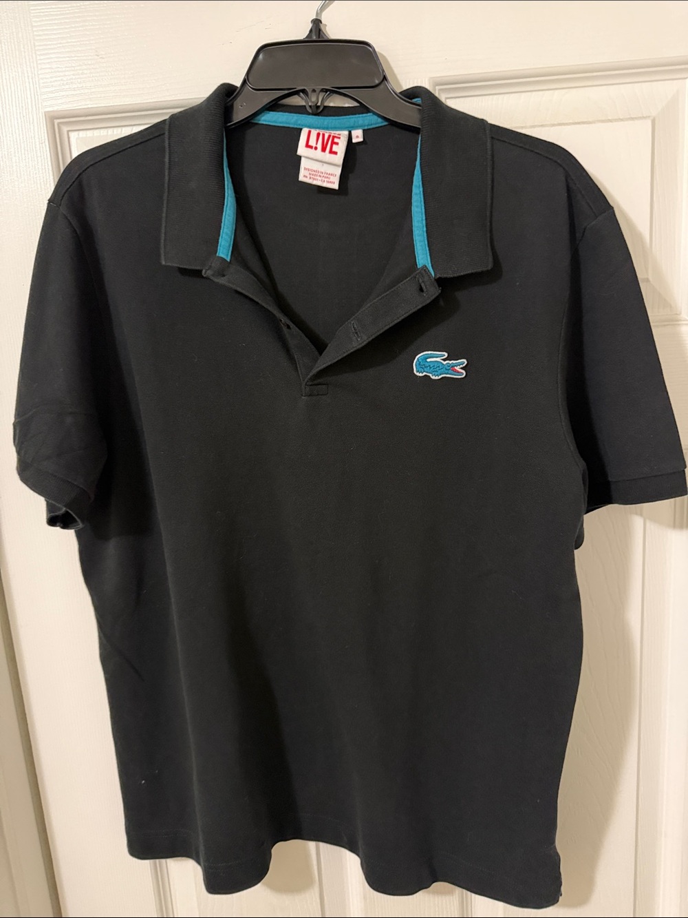 Lacoste Men’s Black Polo with Teal Trim